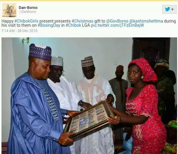 See The Christmas Gift The Rescued Chibok Girls Gave To Governor Shettima (Pics)